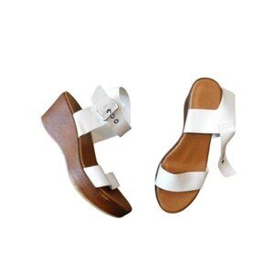 Italian Shoemakers Size 11M White Wedge Platform Leather Heels Shoes